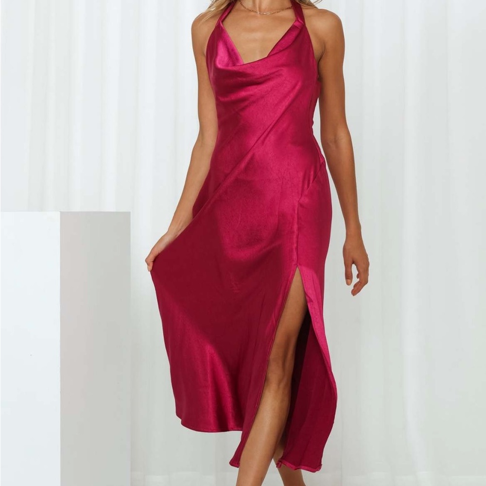 Fushia Satin Midi Halter Dress - XS - worn once